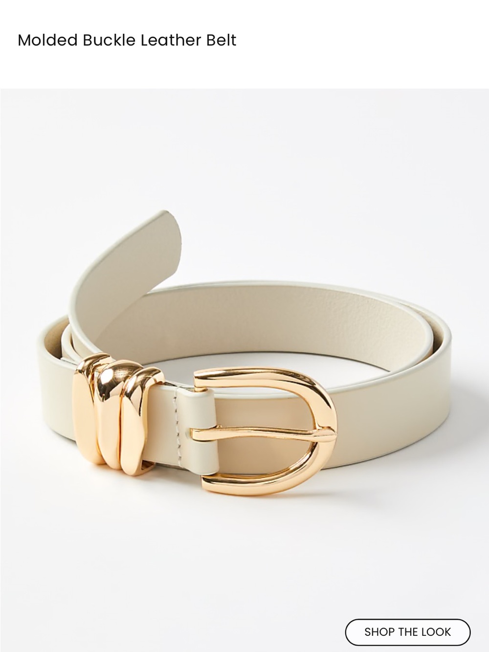 Leather Belt with Gold Molded Buckle - Cream - XS